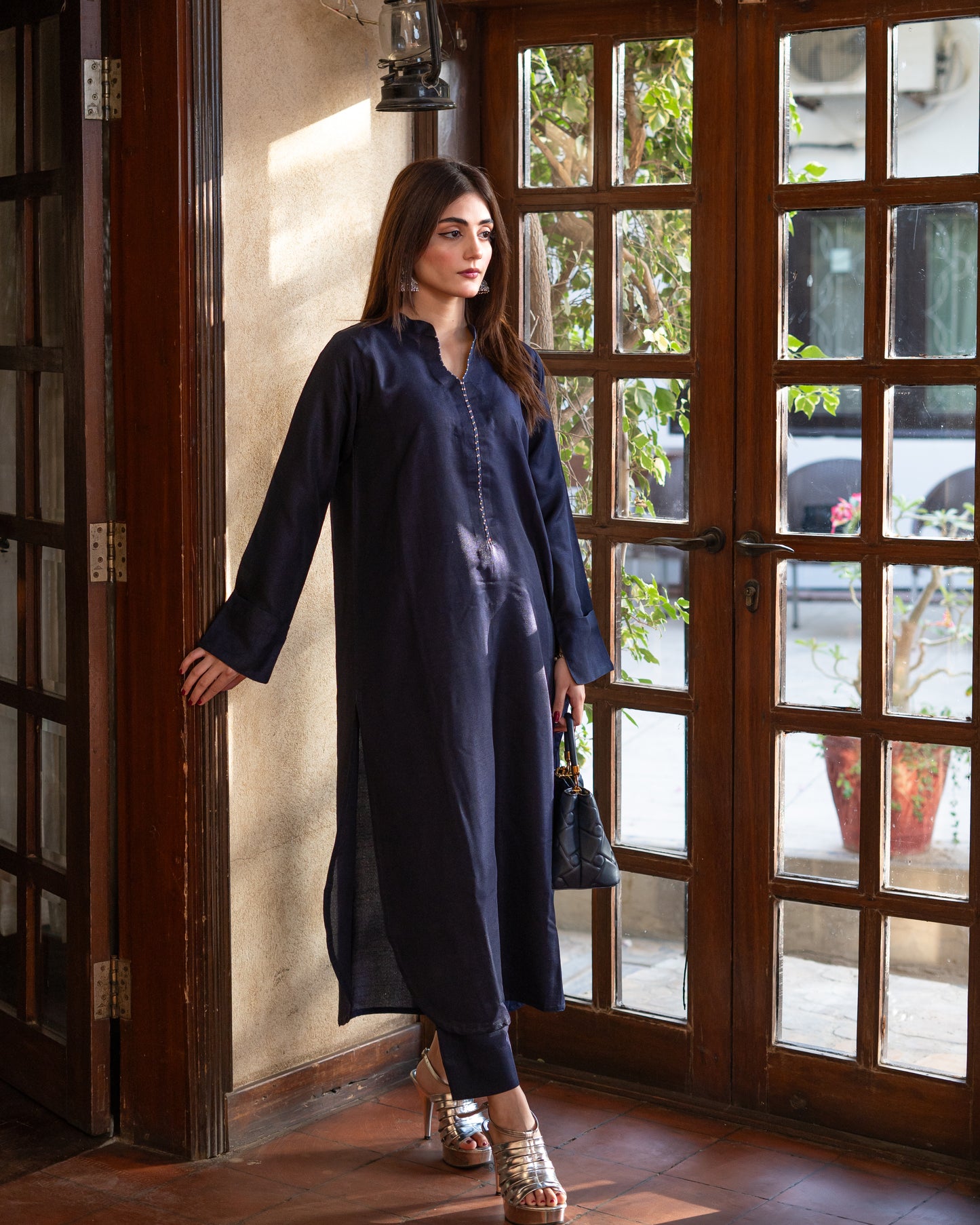 2 PIECE KHADI SILK NAVY BLUE