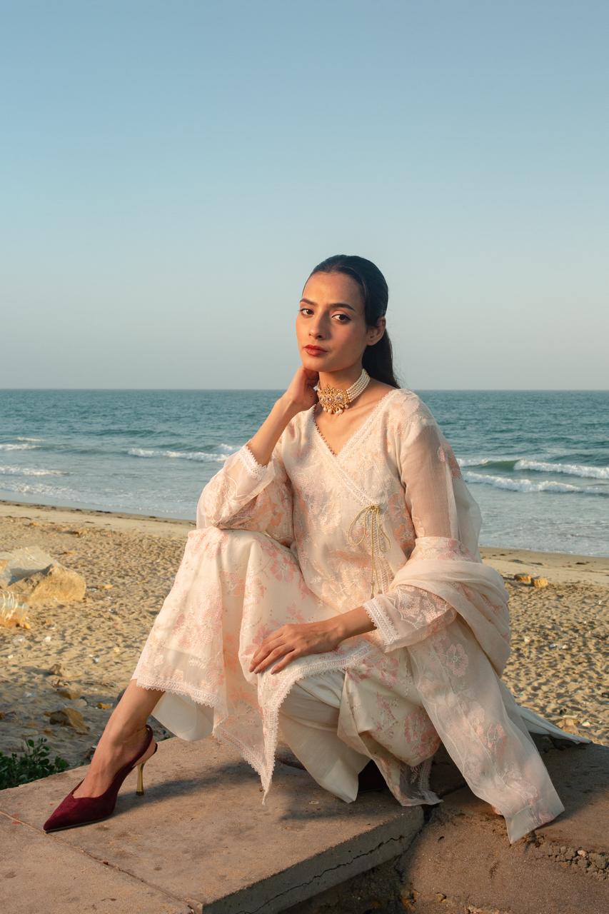 Offwhite khaadi net angrakha