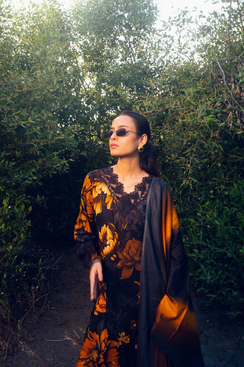 Printed black lawn 3 piece