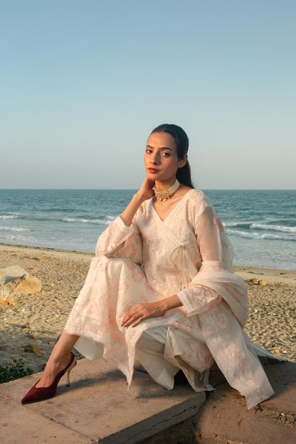 Offwhite khaadi net angrakha