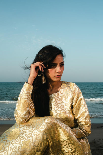 Zari katan gold color skirt and blouse
