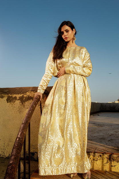 Zari katan gold color skirt and blouse