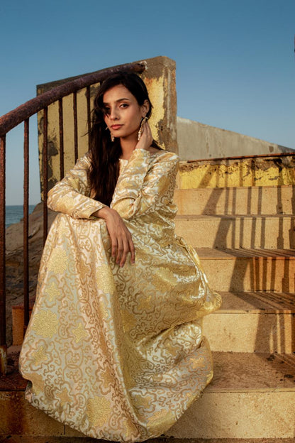 Zari katan gold color skirt and blouse