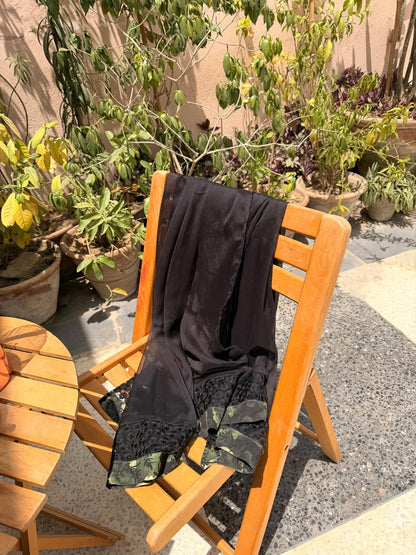 Printed green  linen set chiffon dupatta