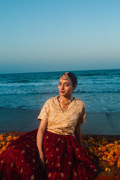 Fabric top jamawar with embroidery